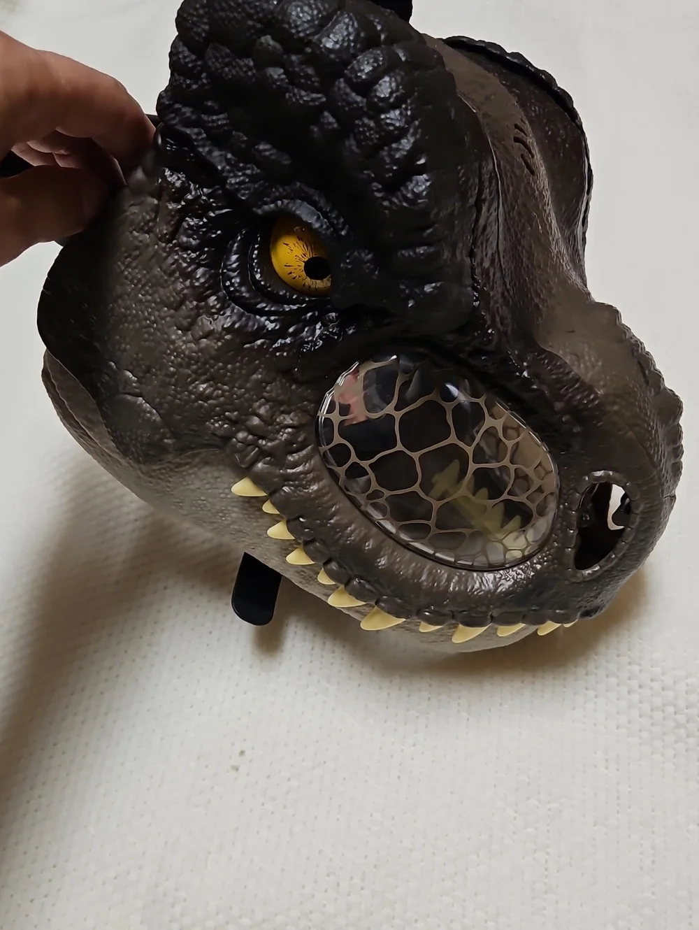 Realistic Dark Brown Reptile Head Mask with Yellow Eye